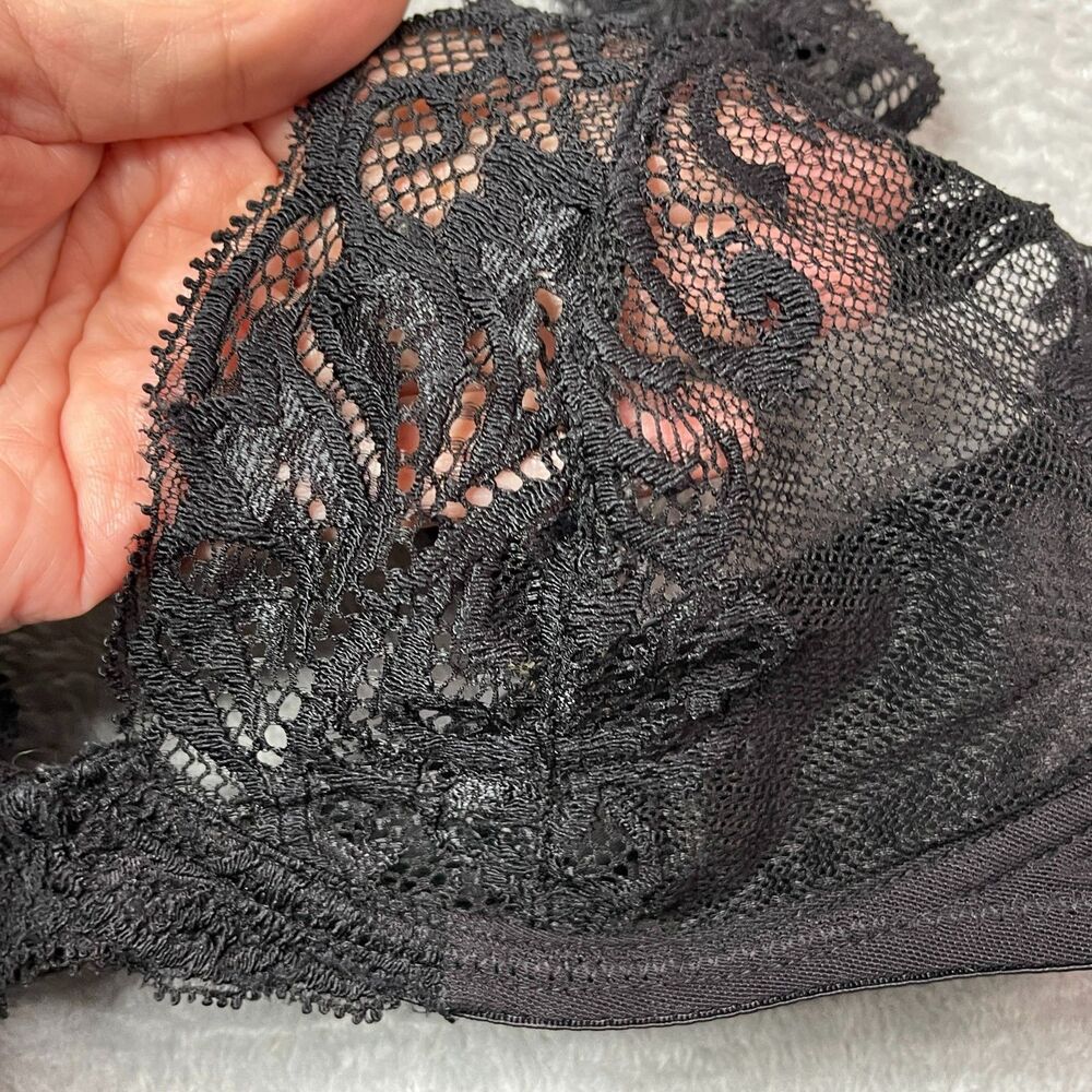 Natori Black Lace Unlined Underwire Demi Bra 32 C/D‎ Coquette Office Siren - Picture 5 of 12